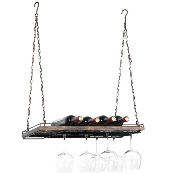Wine Enthusiast Companies 8 Bottle Hanging Wine Bottle & Glass Rack in Black & Reviews Wayfair